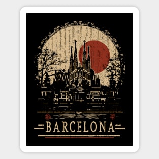 Barcelona Travel Poster – Sagrada Familia in Vintage Japanese Style Magnet